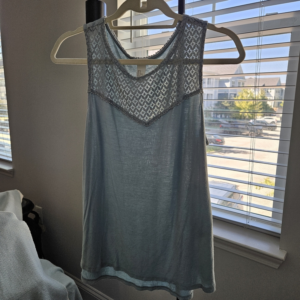 Light Blue Lace Yoke Sleeveless Tank